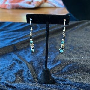 Elegant Beaded silver and turquoise Dangle Earrings